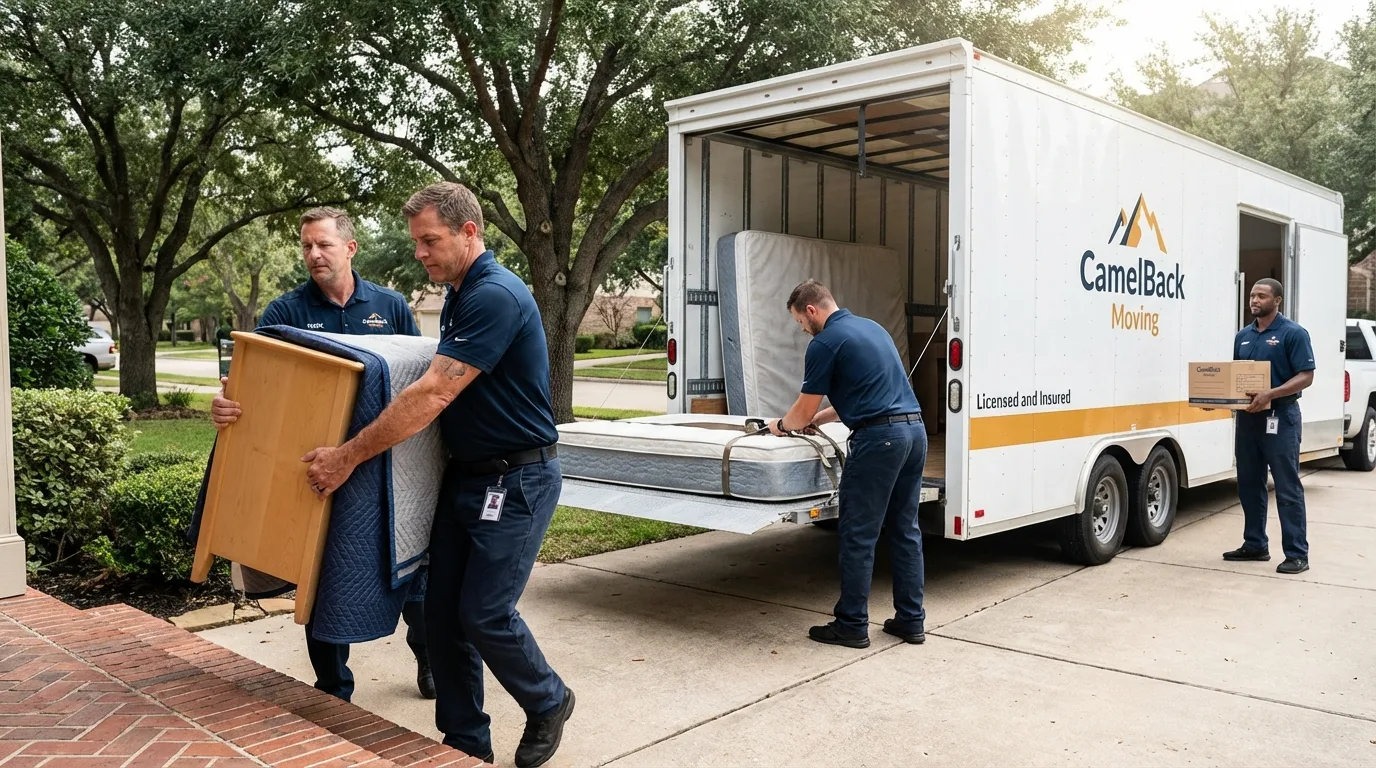 Crew loading residential truck for cross-state move from Wayland, MI