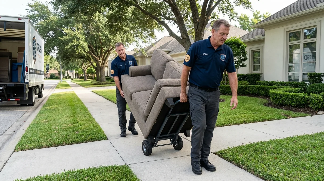 Local residential moving crew loading furniture in Wayland, MI